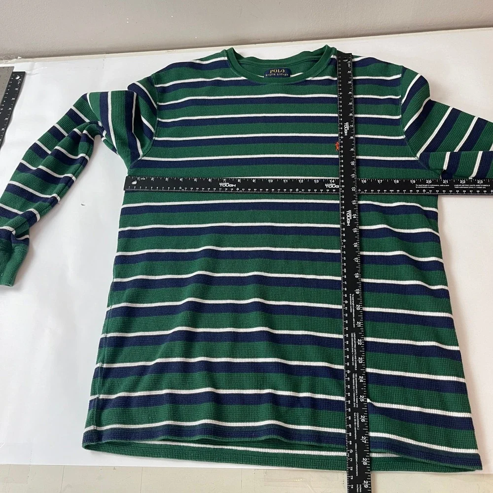 Polo Ralph Lauren Shirt Mens M* Green Blue Thermal Waffle Knit Striped Y2K Surf